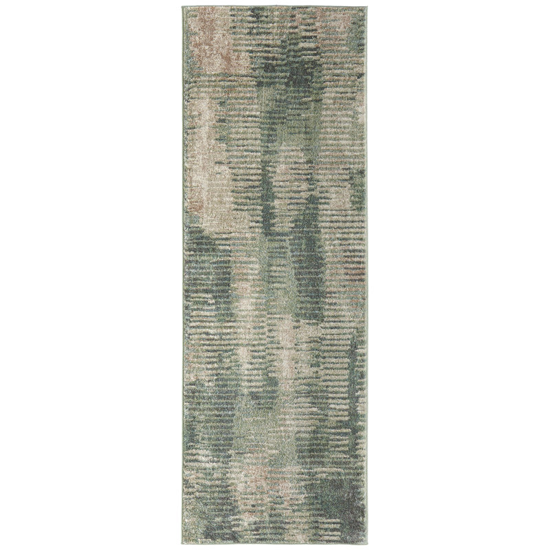 Roy Modern Abstract, Green/Ivory/Brown Area Rug, Runner 2'6" x 7'3"