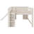 Full Size Low Loft Bed with Slide, Storage Drawers, Trundle & Pine Wood Frame, Beige Grey