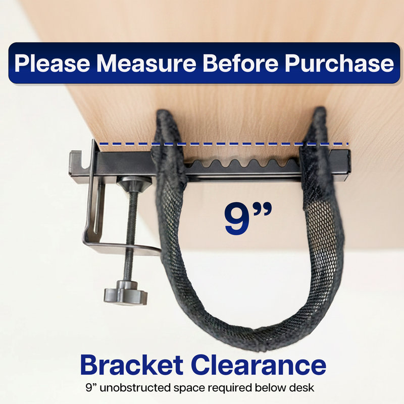 VIVO Black 55" Clamp-on Under Desk Cable Net, Mesh Cable Management, 8.1"H x 55.3"W x 14.5"D
