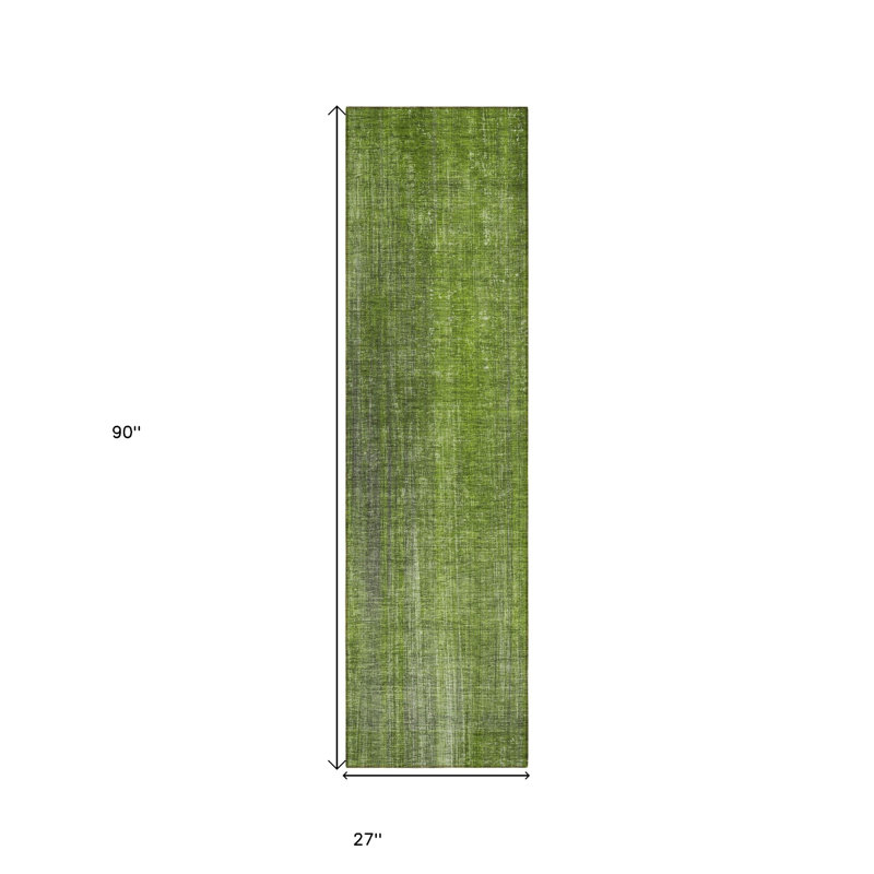 8' Runner Green Striped Washable Non Skid Indoor Outdoor Runner Rug