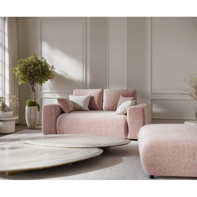 Two-seater square arms loveseat sofa, Pink