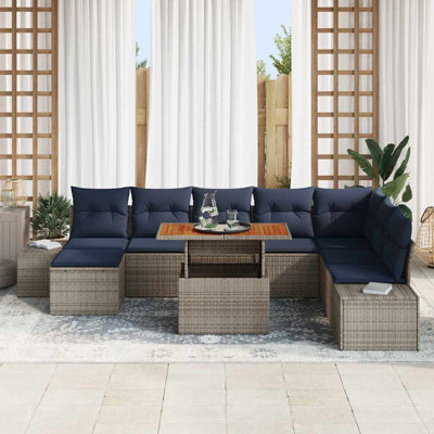 Ensemble de canapé de jardin avec coussins vidaXL 9 pièces gris et bleu marine