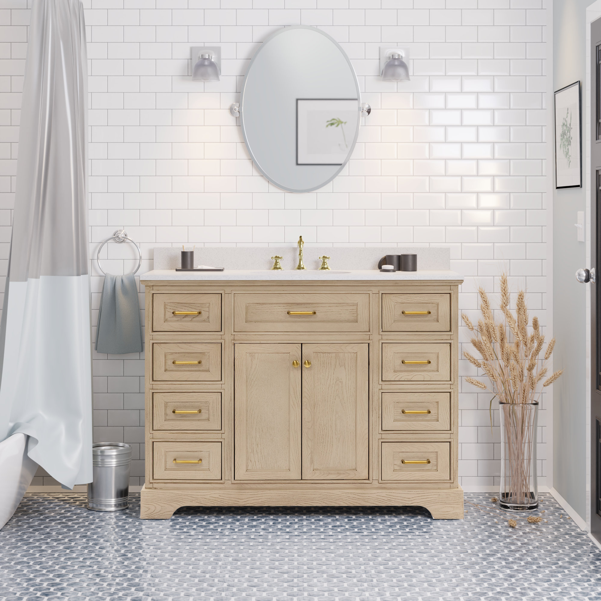Ronnie 48'' Single Bathroom Vanity, Engineered White, Greige Oak