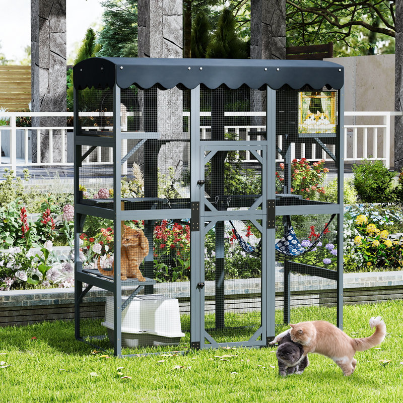 Large Wooden Cat Cage, Grey