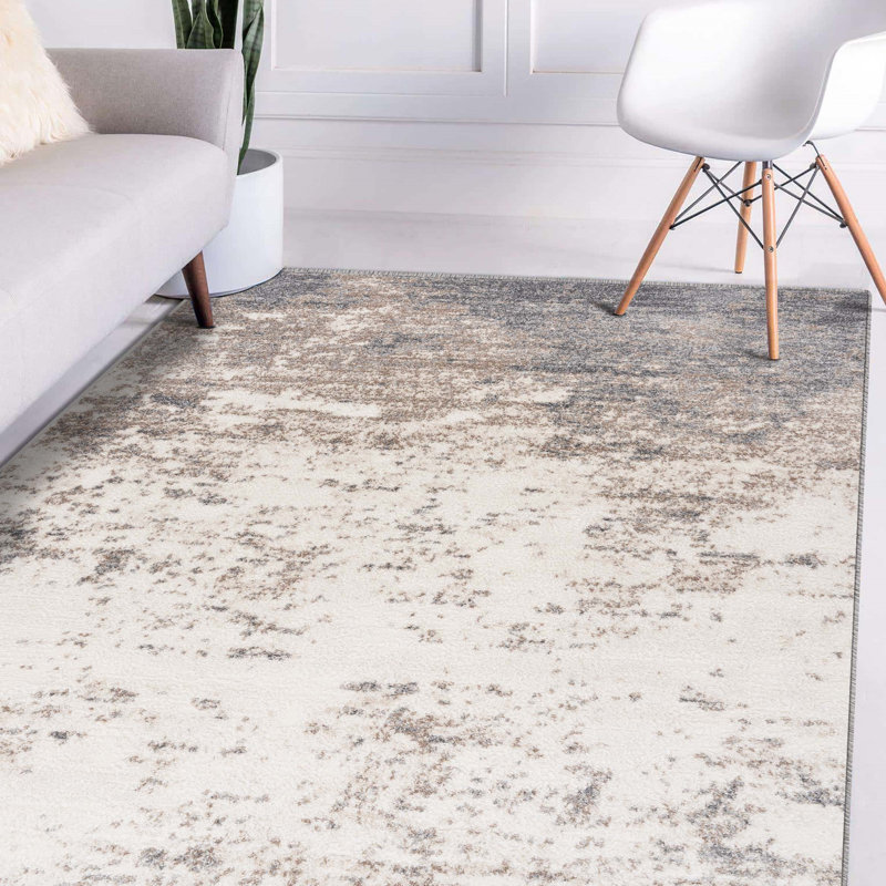 Beige abstrait Elkhorn/Tapis décoratif grise, Rectangle de 5 pi x 7 pi