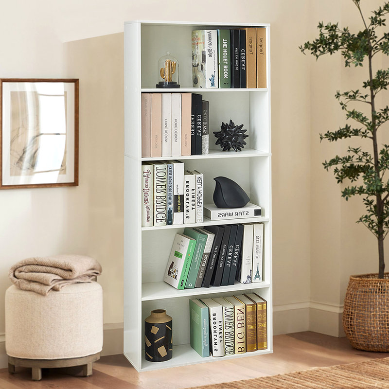 Bibliothèque ouverte 5 niveaux, (5 Shelves) 60"H x 21.65"W x 9.25"D, Blanc