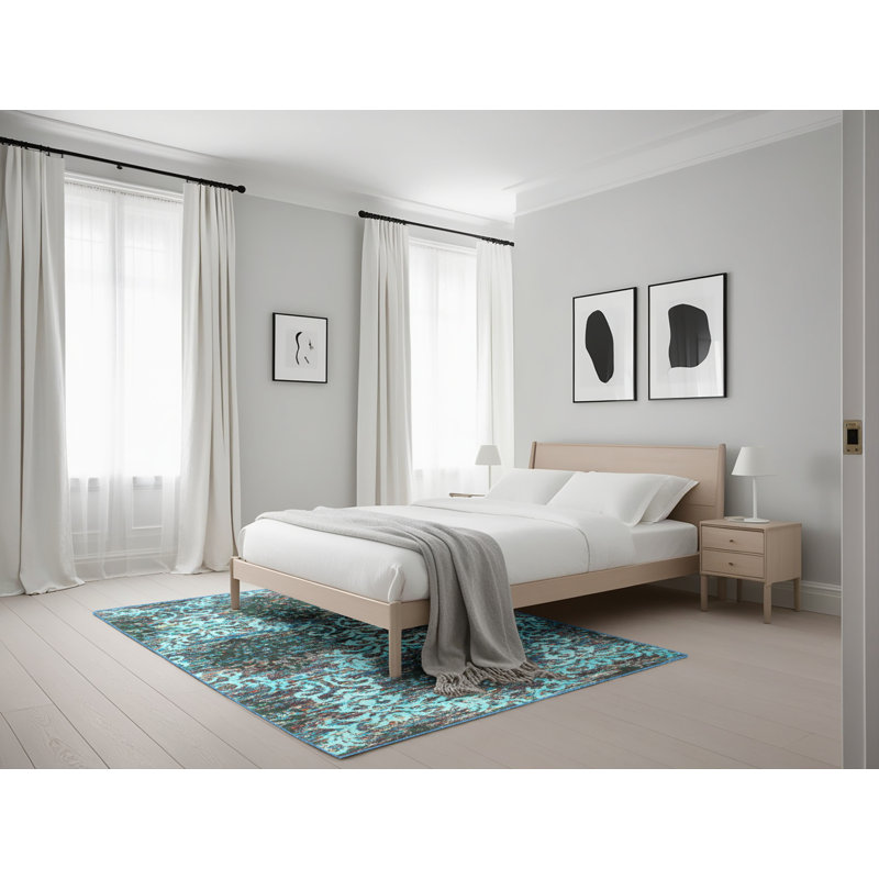 Tapis bleu/noir contemporain, Rectangle 5 pi x 7 pi