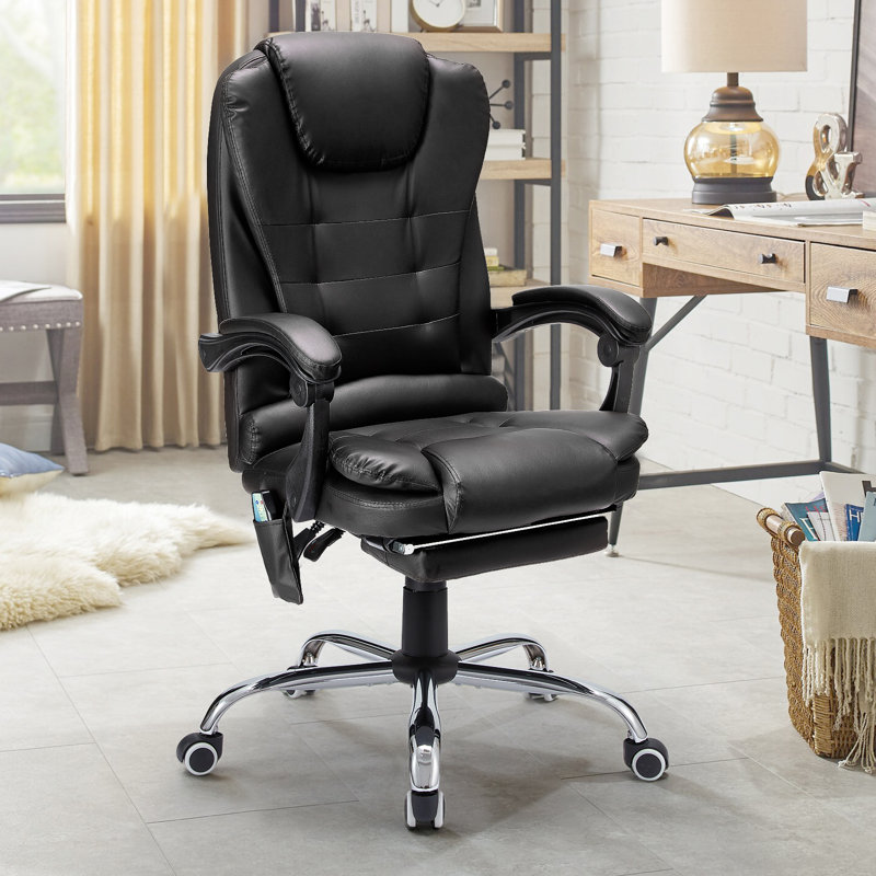 Blue Elephant Executive Chair with Headrest, Black Faux Leather
