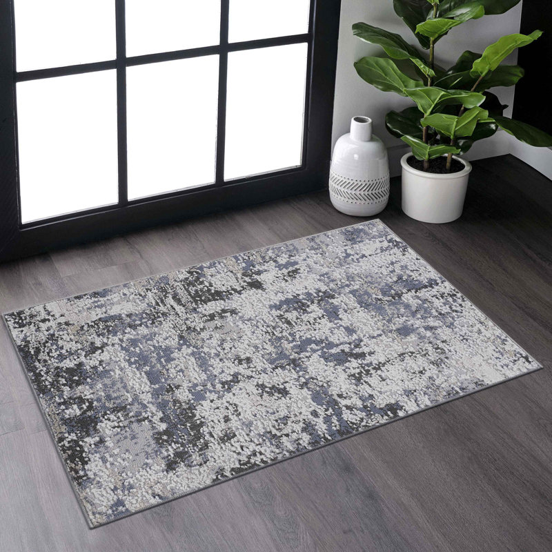 Collection Denim Abstract Doormat Rug, Rectangle 2' x 3'