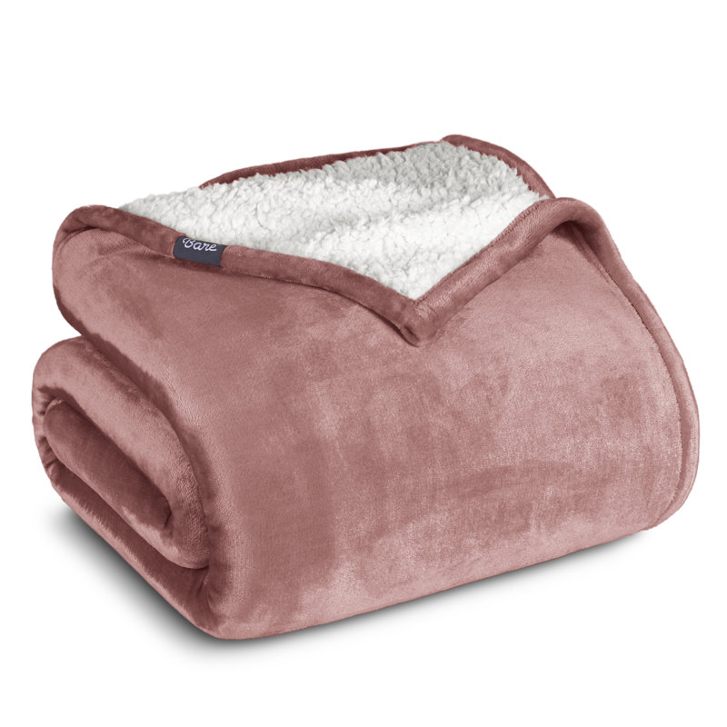 Twin Dusty Rose Reversible Sherpa Fleece Blanket