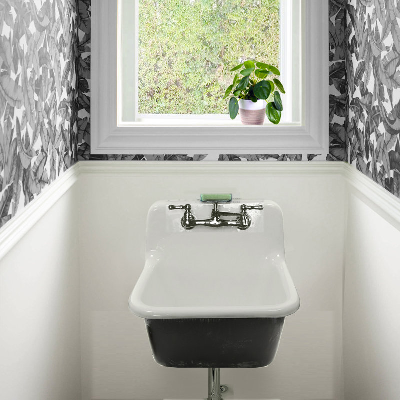 Anchor 22" L X 18" W Cast Iron Wall Mount Utility/Laundry Sink with Drain, Matte Black Drain