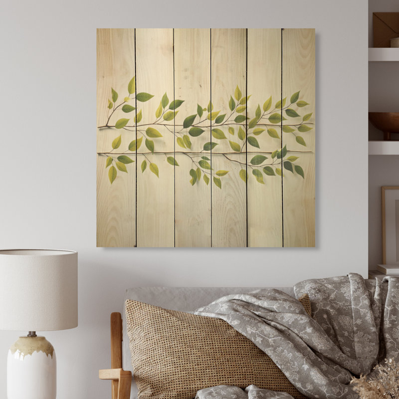 «Green Ferm Simple Collage - Leaves Wood», art mural sur bois de pin naturel, H 30 po x l 30 po