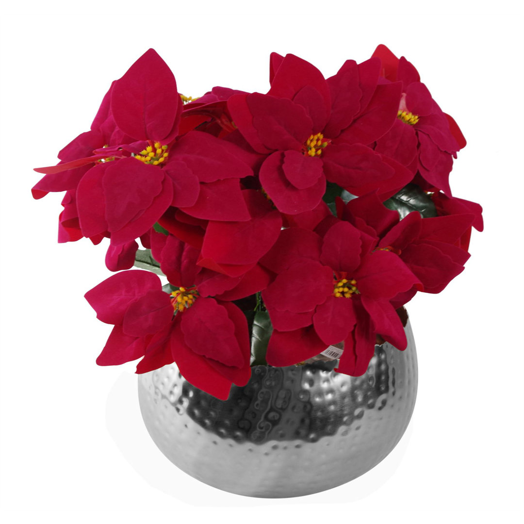 Christmas Xmas Poinsettias Artificial Large Metal Planter