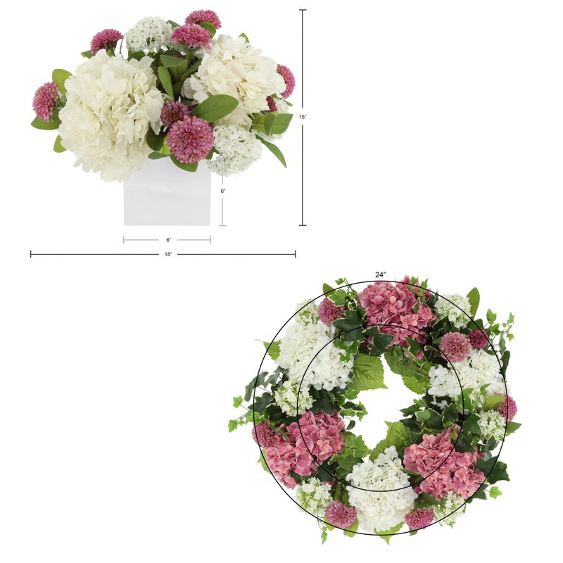 24" Spring Wreath and Centerpiece with Dahlias and Hydrangeas