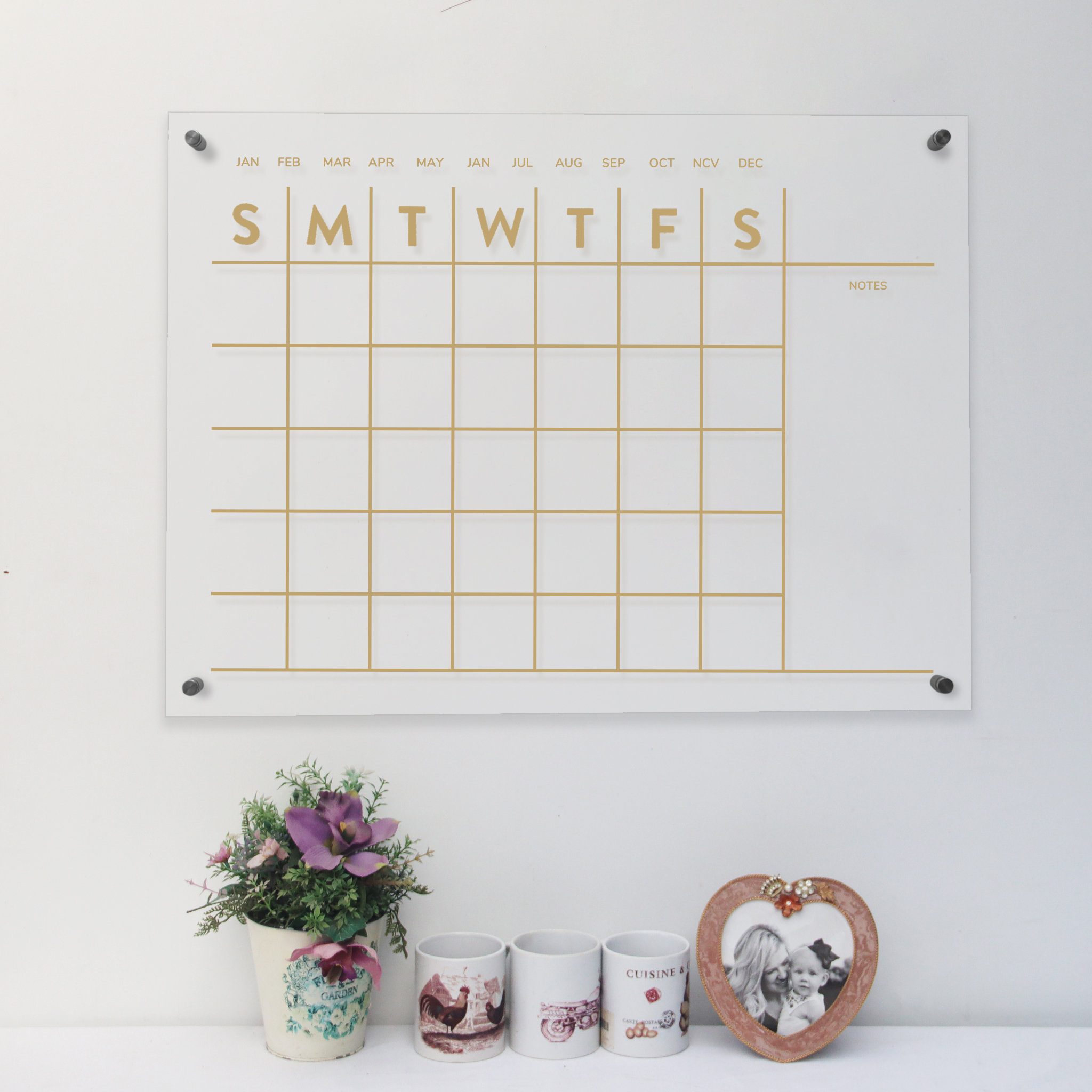 Martha Stewart Premium Acrylic Monthly Wall Calendar and Notes Board - Clear/Gold