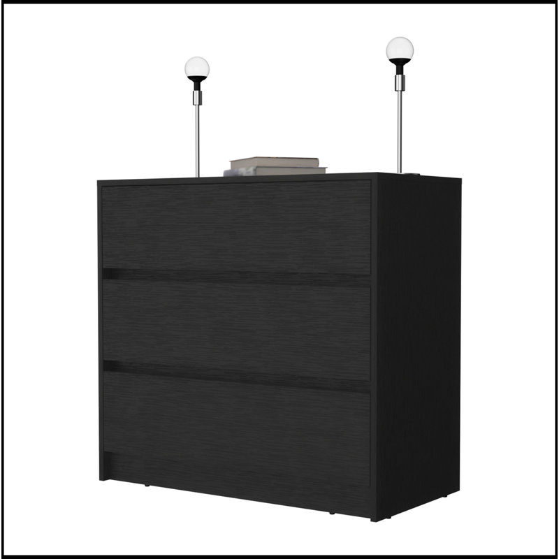 Commode à trois tiroirs, Noir, noir, noir, noir