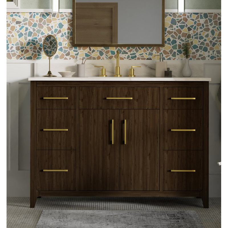 Meuble-lavabo simple 48 po avec plateau en marbre blanc Warner