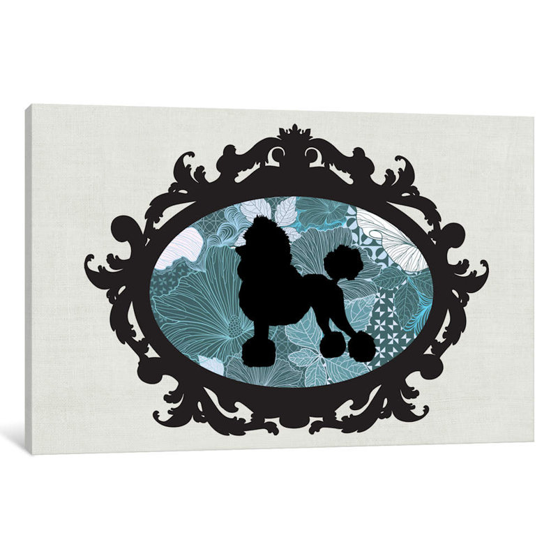 «Poodle II» par 5by5collective, reproduction sur toile tendue, H 16 po x l 24 po x P 1 po, Papier d'art encadré noir, Blanc