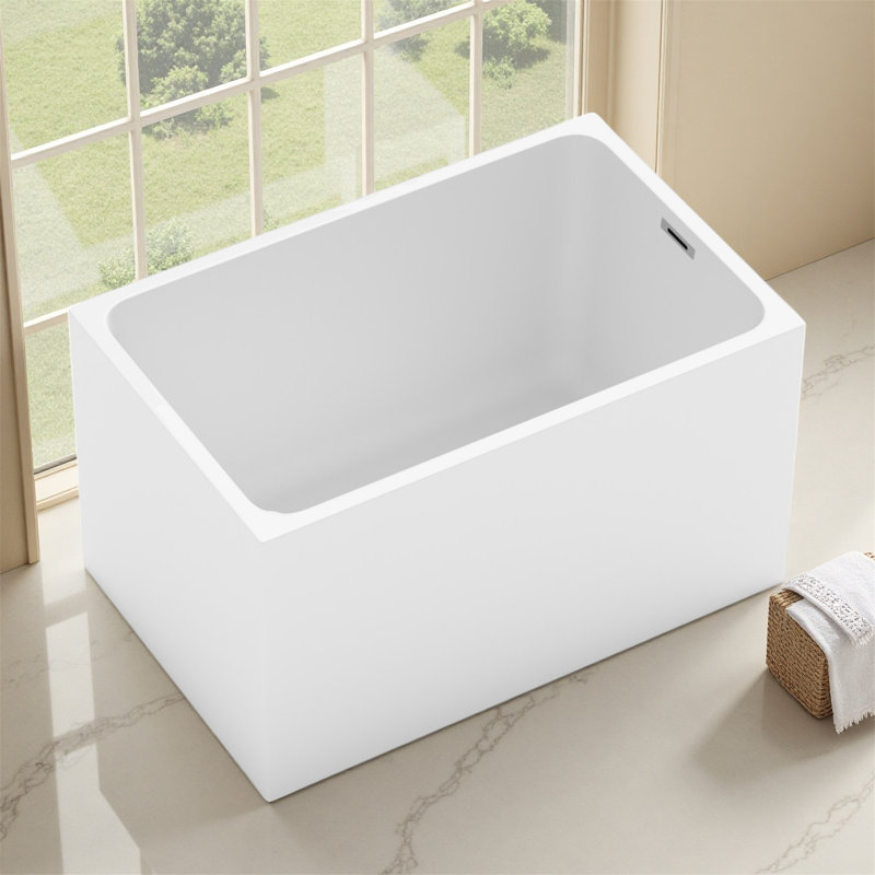 Baignoire autoportante moderne en acrylique de 47 po, isolant en composite à 8 couches, trop-plein chromé et bonde escamotable, pieds de nivellement réglables