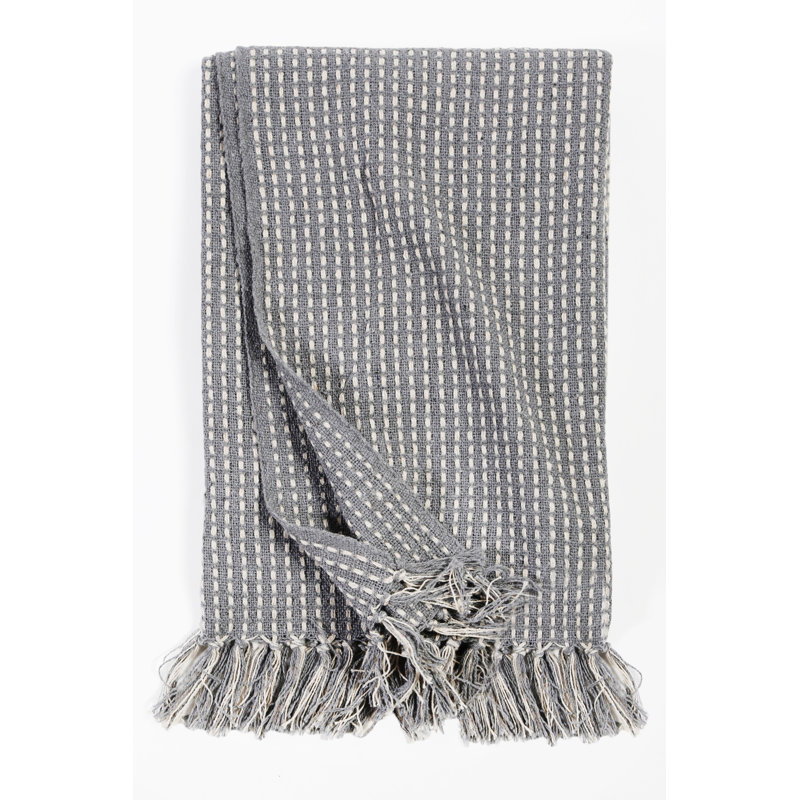 Jasper Taupe Oversized Striped Cotton Throw with Fringe Accent