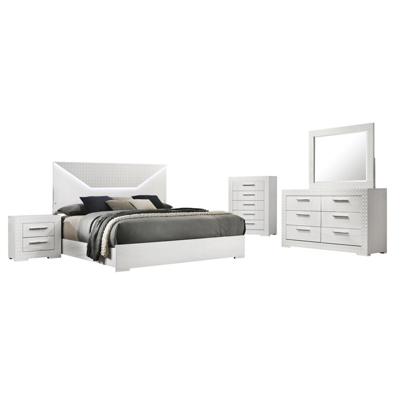 Ensemble de chambre à coucher 5 pièces Ives, Blanc, Roi