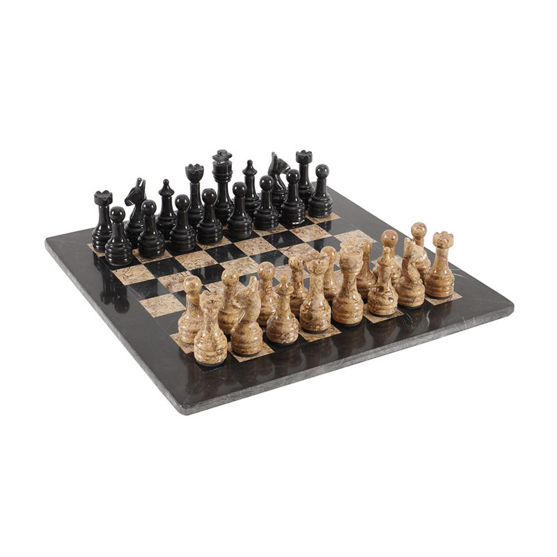 Jeu d'échecs fait à la main, Noir / corail