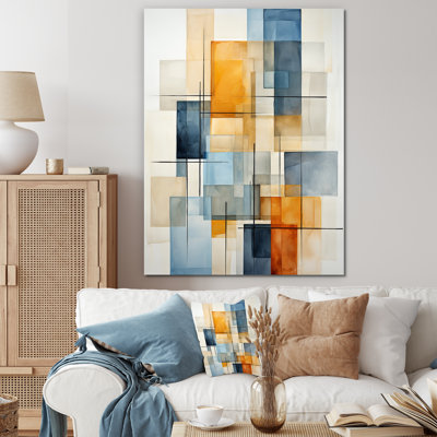 Collage géométrique beige et bleu - reproduction sur toile