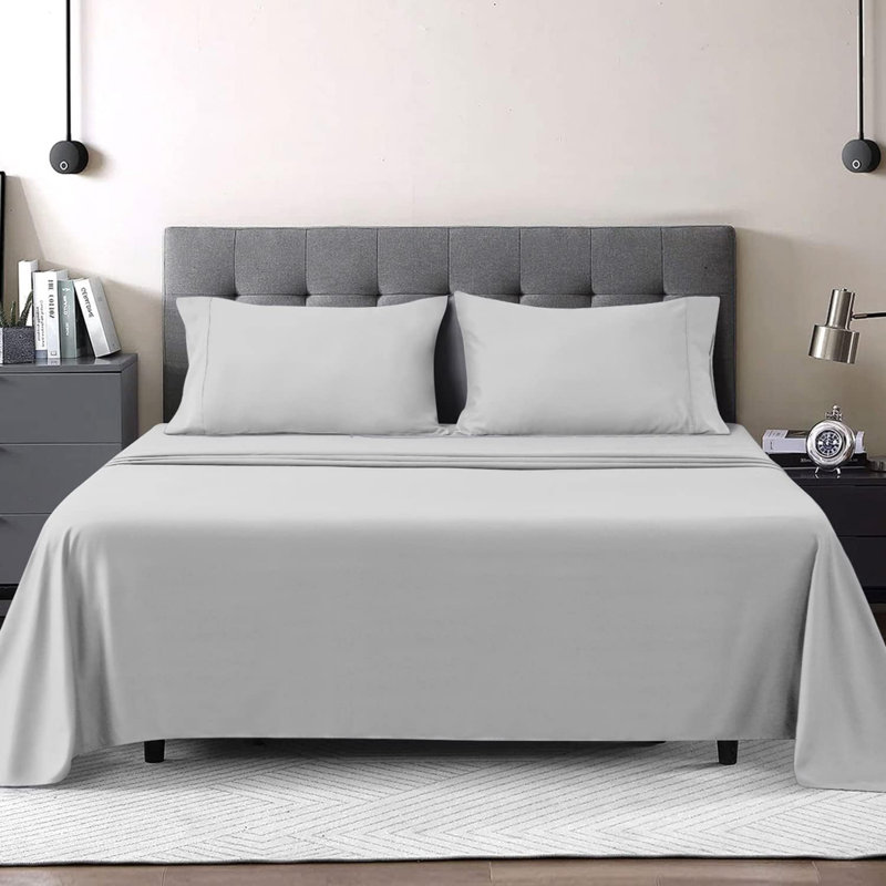 Ensemble de draps en microfibre brossée douce Hotel Luxury avec draps et taies d'oreiller très doux, Argent