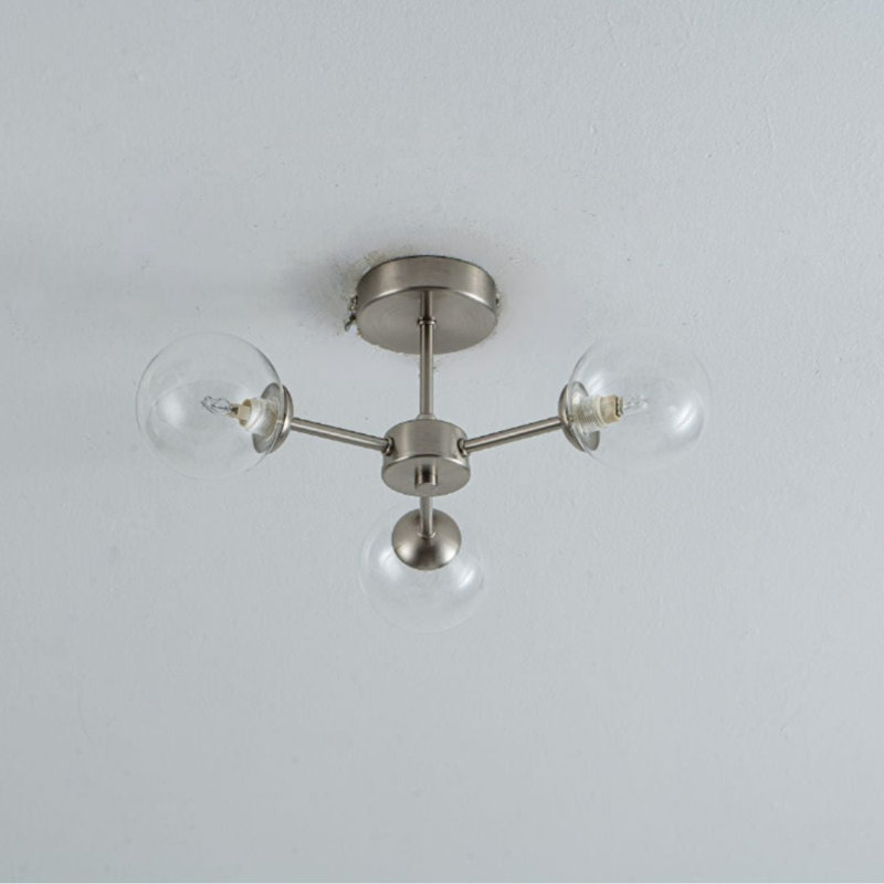 Glass Semi Flush Mount, Clear, Satin Nickel