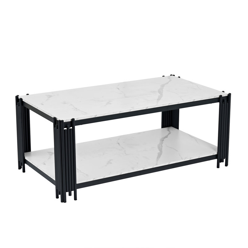 44.88" Marble Coffee Table, Modern White Faux Marble Center Table with Metal Base, Luxury Rectangular Accent Sofa Table Cocktail Tables for Living Room Apartment