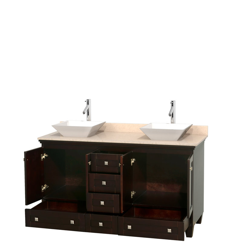 Acclaim 60'' W Double Vanity, Espresso, White Carrara Marble