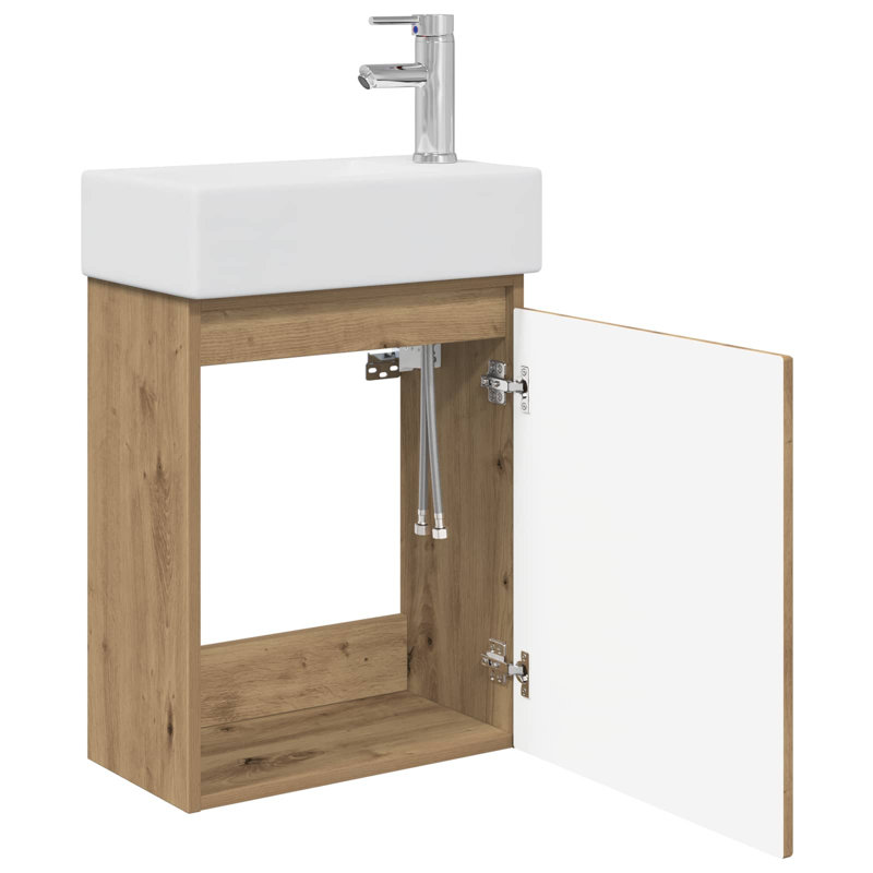 Single Bathroom Vanity with Ceramic Basin, Artisan Oak