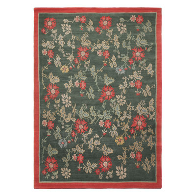 Tapis botanique transitionnel céladon en laine noué à la main 6 x 8 pi 11 po