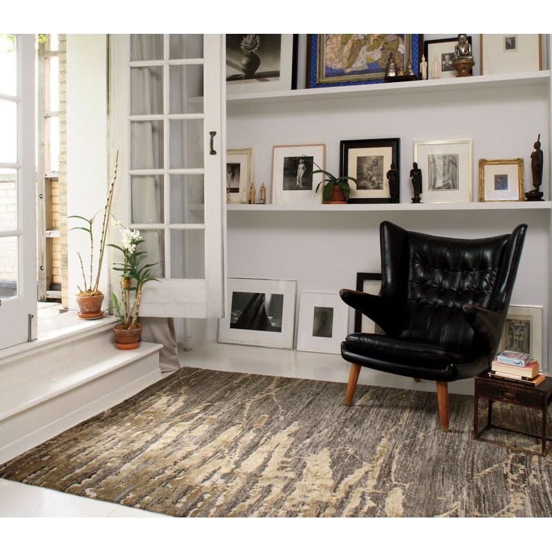 Ven Abstract Area Rug in Gray/Gold, Rectangle 8' x 10'