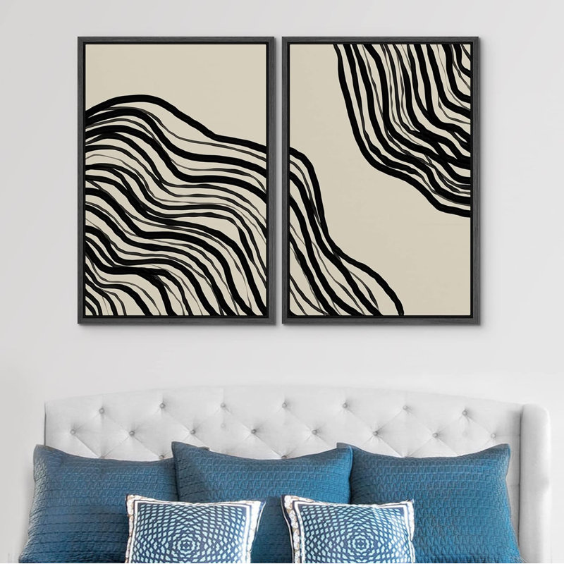 «Feuilles de bananier tropicales à effet gaufré gris et blanc» - 2 pièces, Noir, H 24 po x l 16 po
