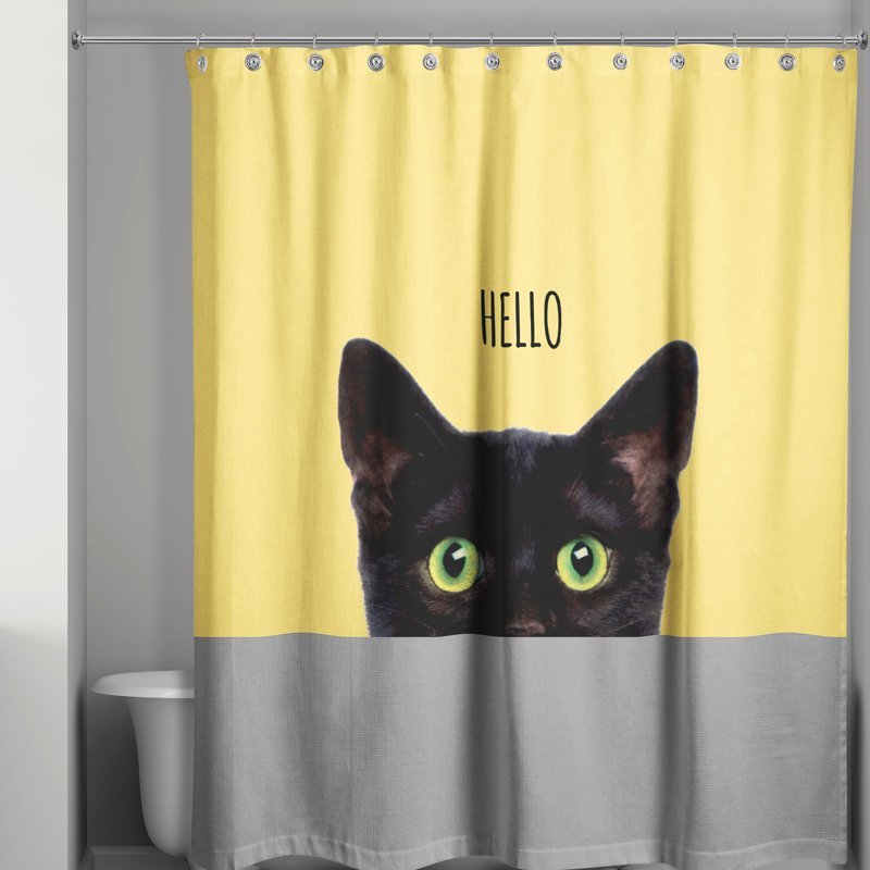 Rideau de douche simple Cats Collection, Jaune / Gris