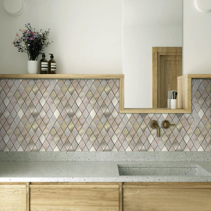 Rose Gold Slate Diamond Pattern Peel and Stick Aluminum Tile Size:295 x 295 x 4.5 mm (Pack of 4)
