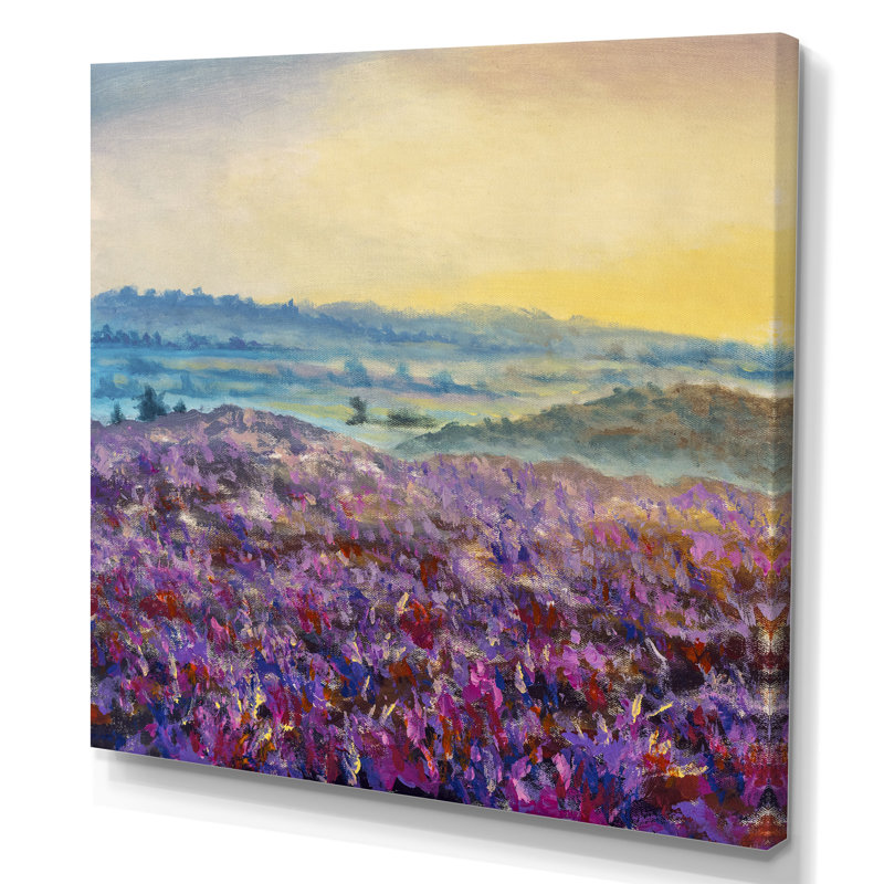 Lever de soleil sur la lavande - Peinture, L 16 po x H 16 po, Toile tendue