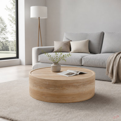 Table basse ronde de 39,37 po avec grain pour le salon, table basse ronde moderne pour le salon, sans assemblage