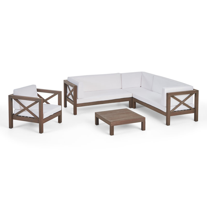 Ensemble de conversation modulaire avec coussins 5 pièces Waterford, Blanc, Brun