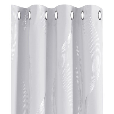 Marlow Home Co. Decorative Silver Wave Line Foil Printedout Curtains Thermal Insulated Curtains Eyelet Curtains For Baby Nursery 2 Panels