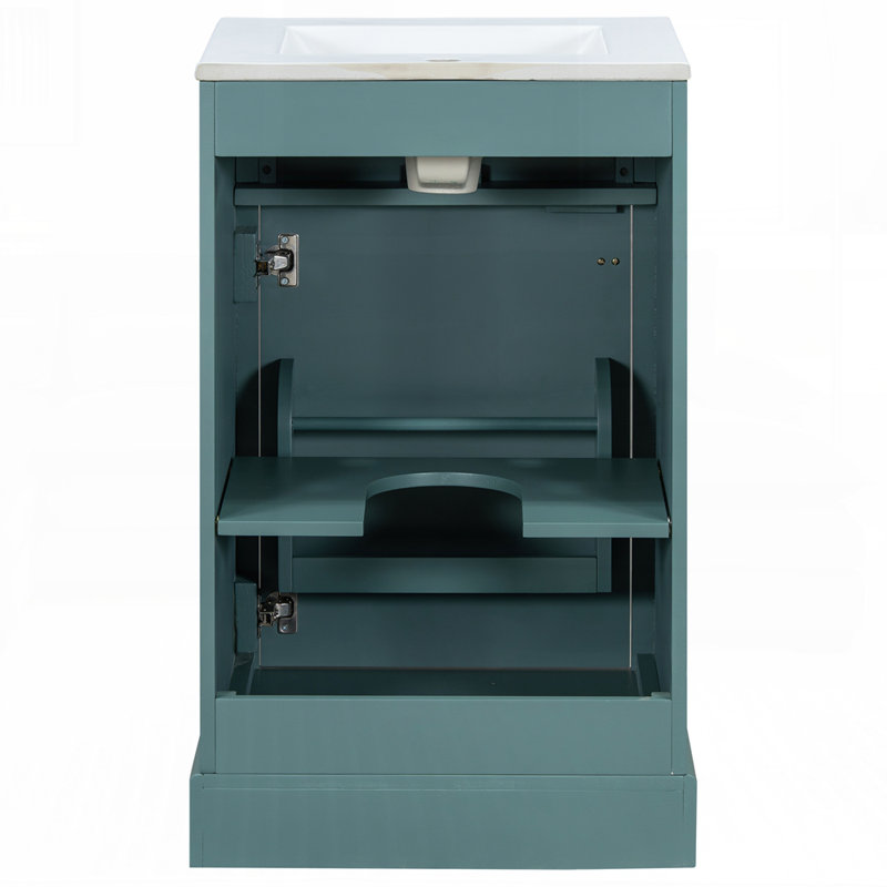 Meuble-lavabo avec lavabo en céramique et rangement réglable pour les petites salles de bain, Vert