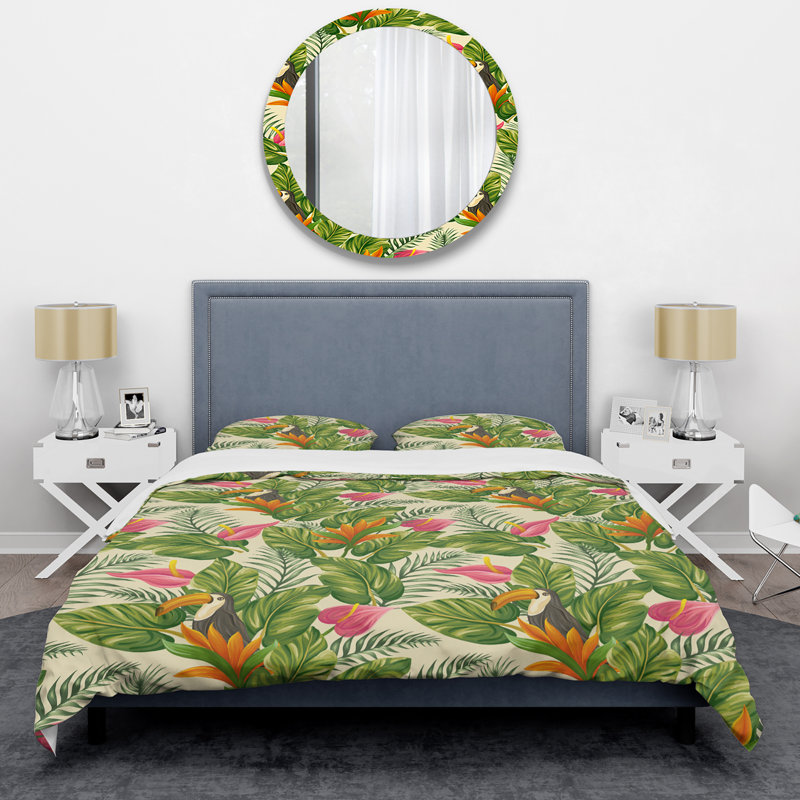 Ensemble de housse de couette en microfibre vert / rose / orange 3 pièces