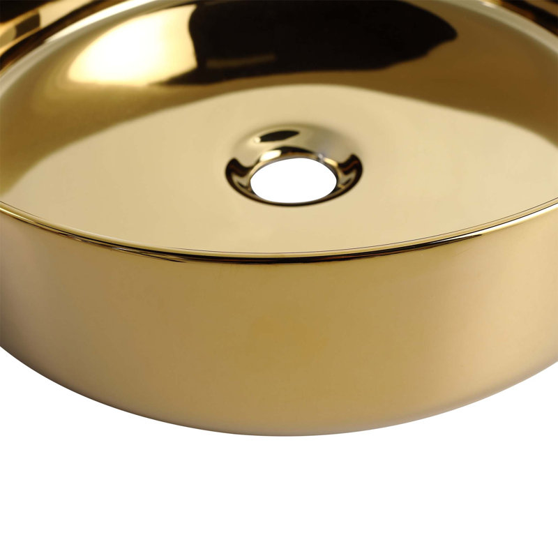 Elegance Plexi Home 15.7'' Ceramic Circular Bathroom Sink, Gold