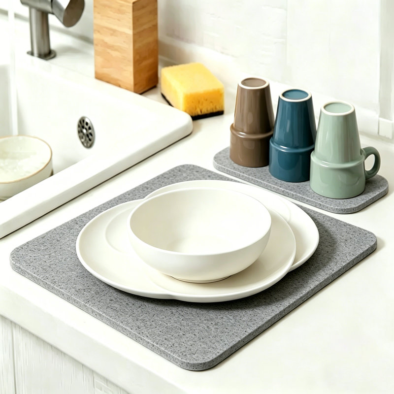 Stone Drying Mat for Kitchen Counter, Instant Dry Diatomaceous Earth Dish Pad, Fast Drying Stone Mat Board, Dark Gray