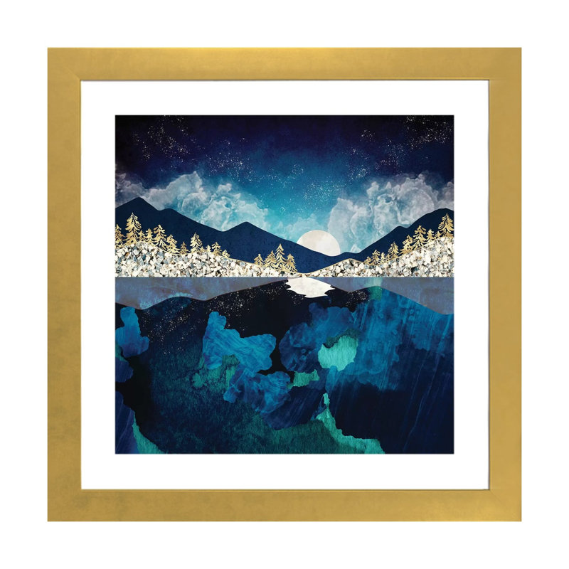 «Midnight Water», reproduction d'impression, H 16 po x l 16 po x p 1 po, Papier encadré doré, Blanc