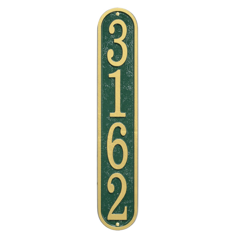 Plaque d'adresse verticale Ahura, Vert/doré, Oui