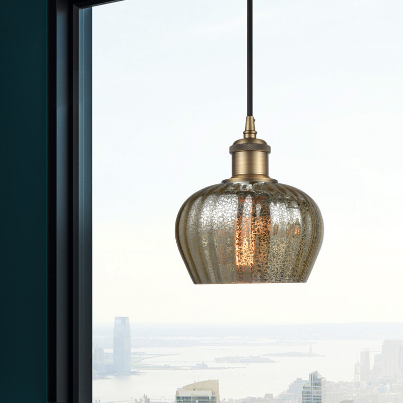 Luminaire suspendu en forme de cloche à 1 lumière Patrina, Mercurisé, Laiton brossé, Ampoule DEL 6 watts Vinage