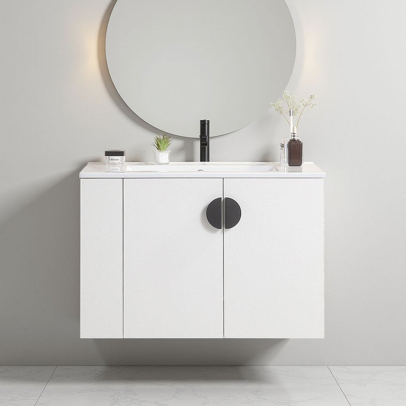 30" Wall-Mounted Bath Vanity with Sink, Ivory/Black
