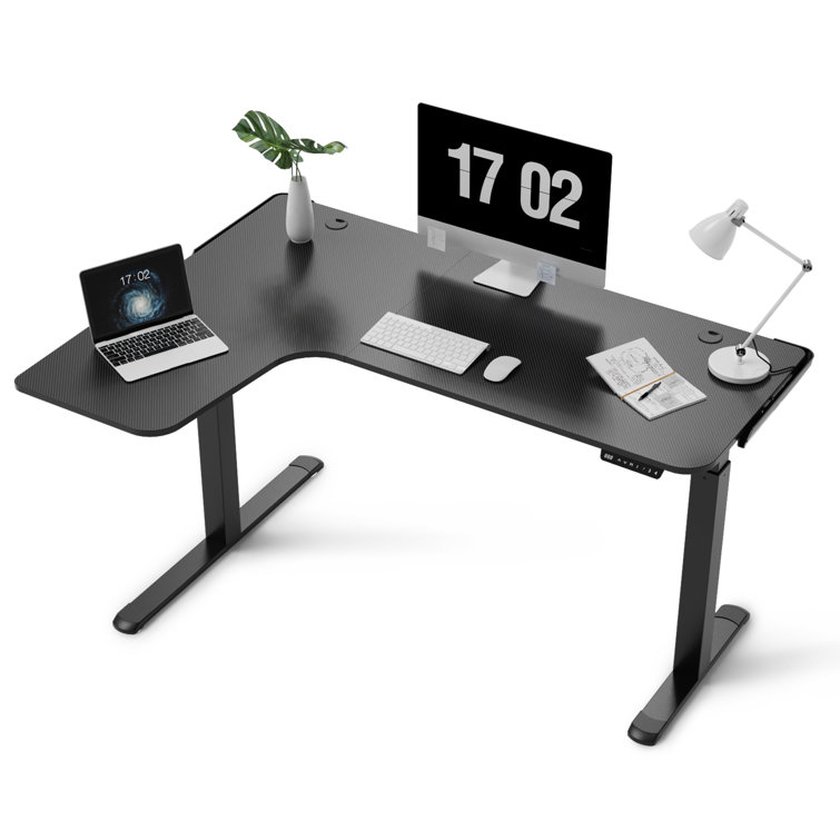 Eureka Ergonomic Standing Desk Adjustable Height 61 Electric Sit Stand Computer Desk L Shaped with Keyboard Tray,Monitor Stand &LED, Dual Motor